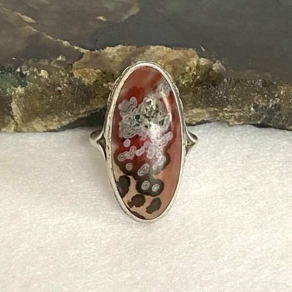 VTG Sterling Silver 925 Oval Bezel Set Ocean Jasper Split Shank Ring Sz 5.75 - Picture 2 of 16